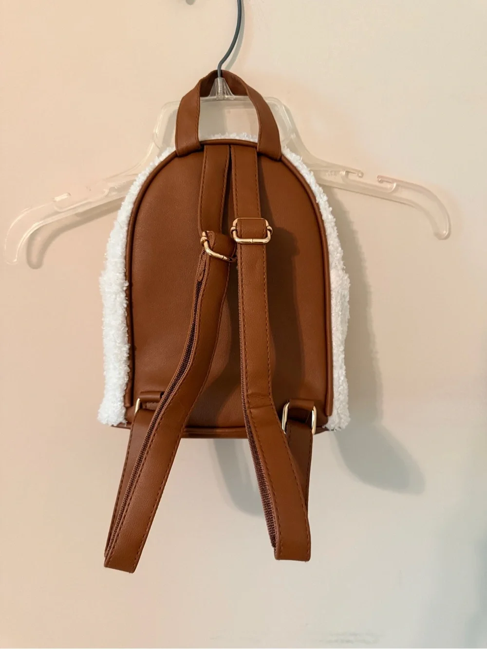 Disney Cream Sherpa Mini Backpack with Brown Trim and Gold Hardware